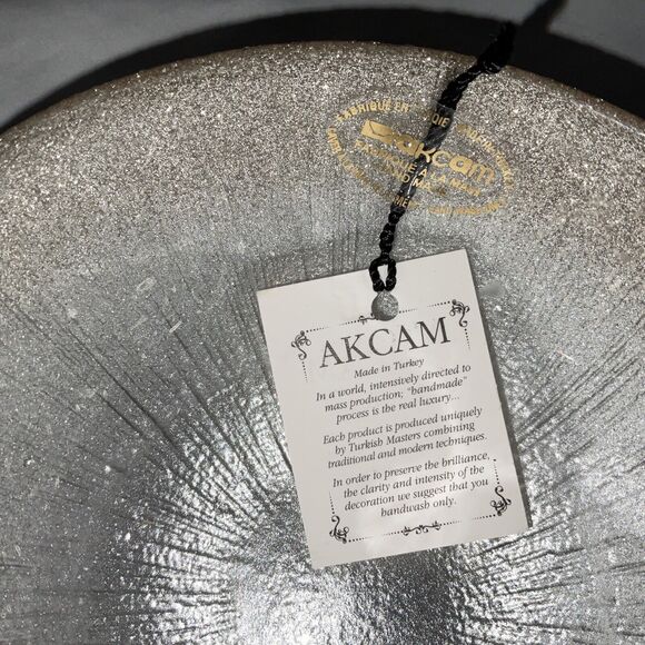 NWT AKCAM TURKISH GLASS GLITTERY SILVER PLATINUM 6” SOUP SALAD BOWLS SET OF 4 - Picture 8 of 12